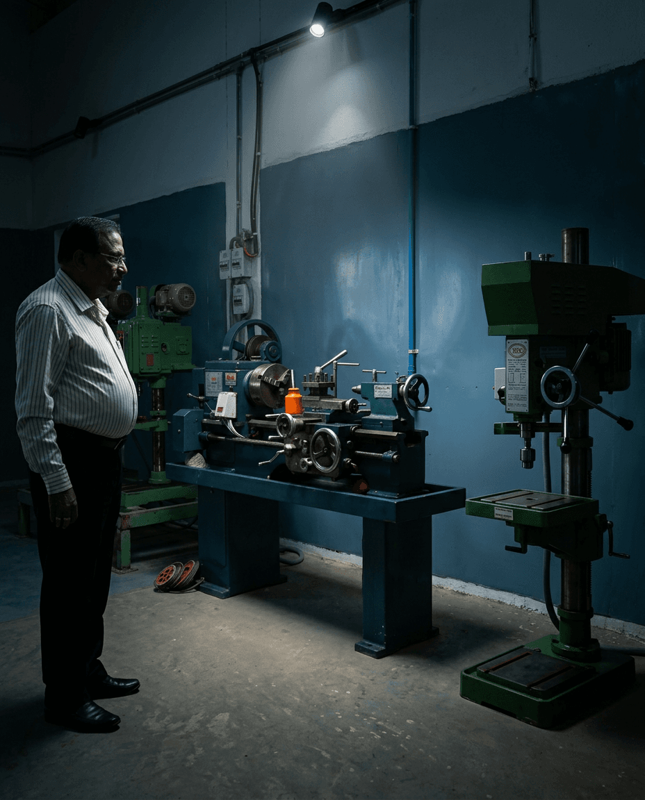 Engineer at a precision lathe and drilling stations